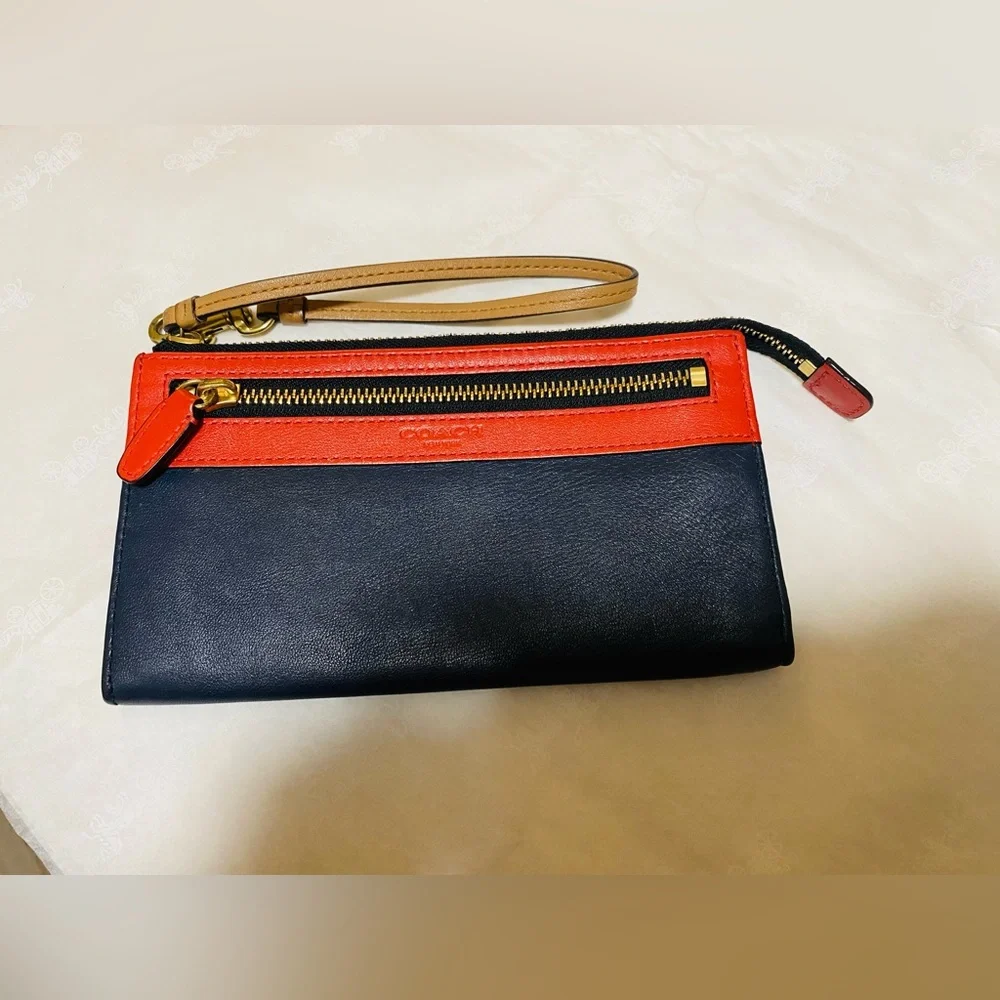 Coach Leather Clutch Wallet Wristlet Red Black